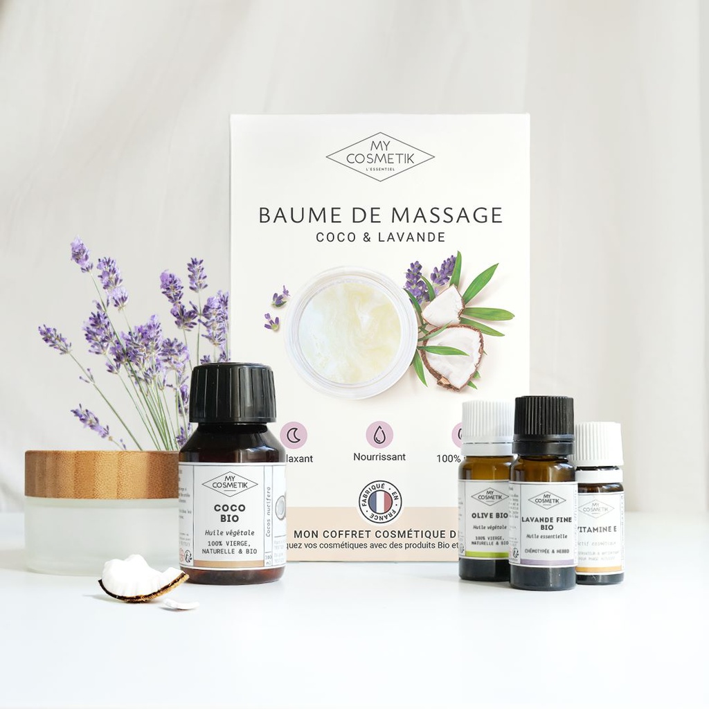 Pochette cosmétique DIY - Baume de massage relaxant lavande &amp; huile de coco